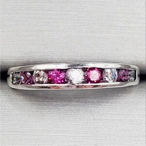 Pink & White Topaz Simulants 925 Sterling Silver Stackable Band Ring